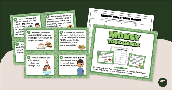 Go to Money Task Cards - Multi-Step Word Problems teaching resource