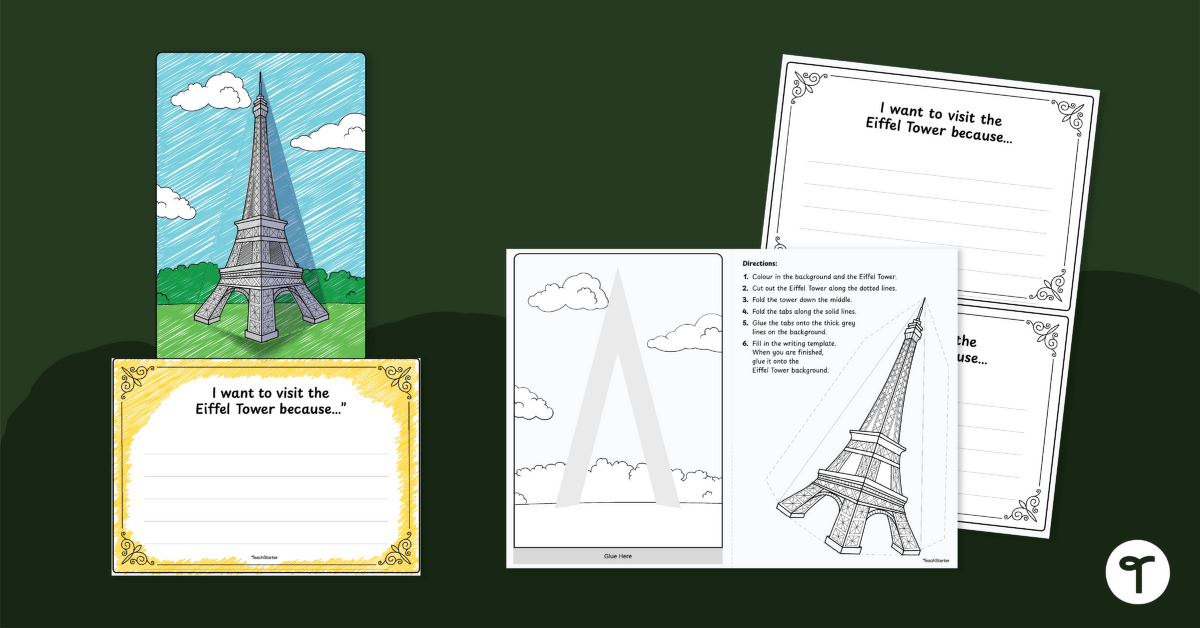 Eiffel Tower Craft and Writing Template teaching resource