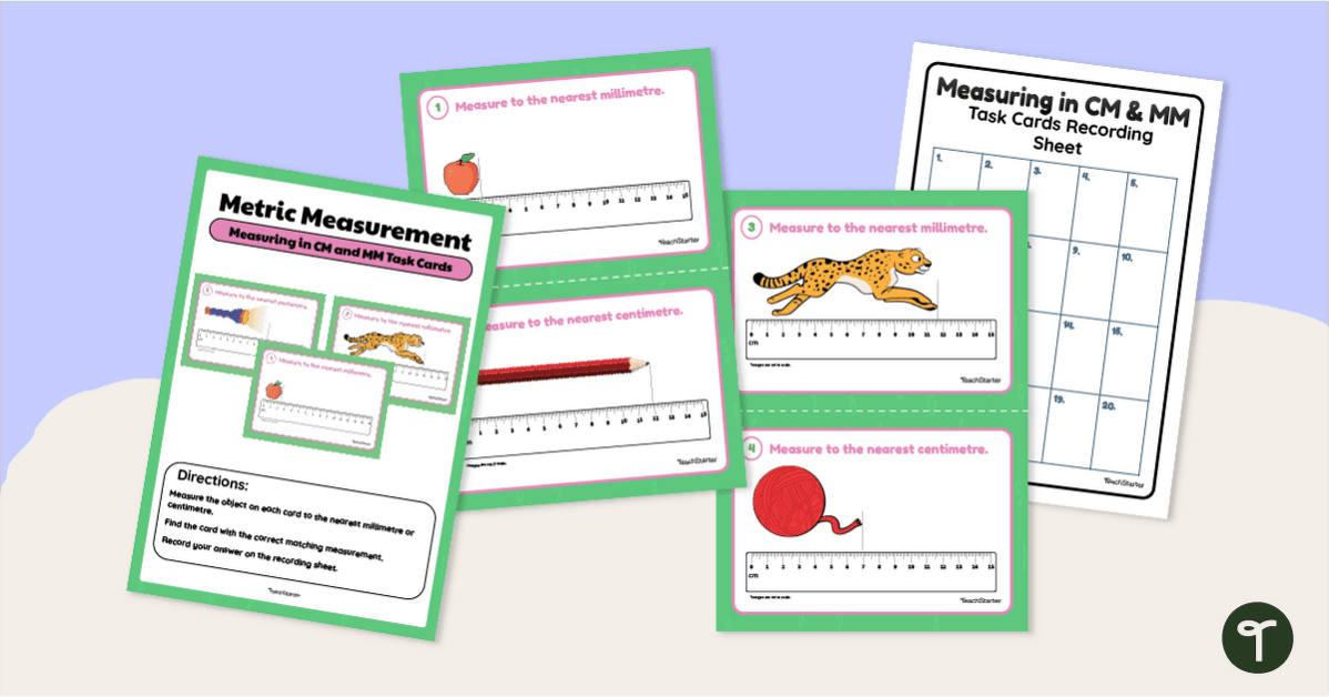 Measuring to the Nearest CM and MM Task Cards teaching-resource