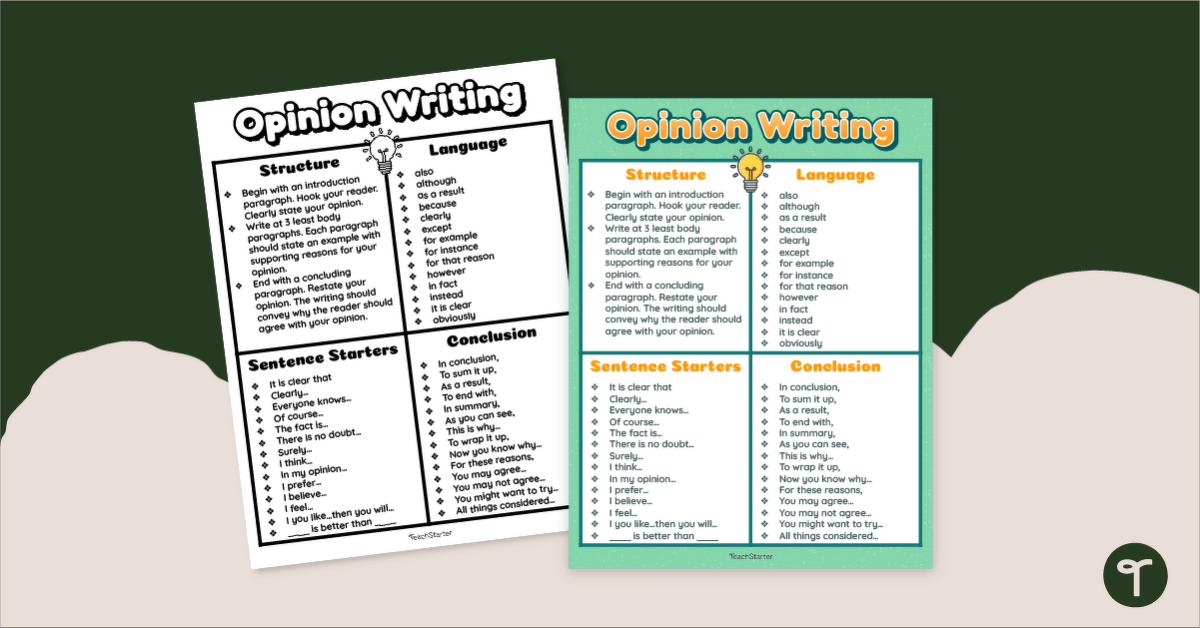 Opinion Writing Anchor Chart teaching resource