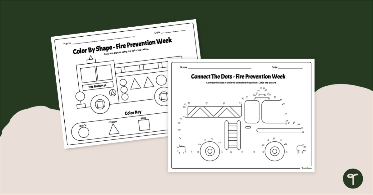 Fire Truck Math Worksheets for Kindergarten teaching-resource