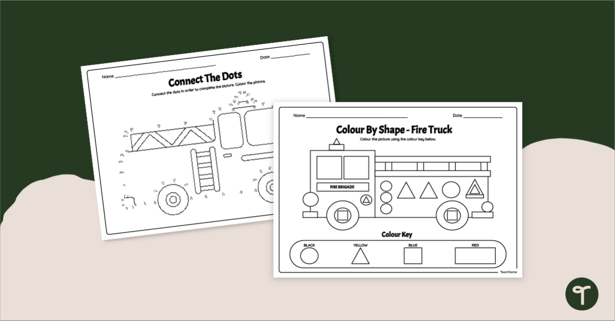 Fire Truck Math Worksheets for Kindergarten / Foundation teaching resource