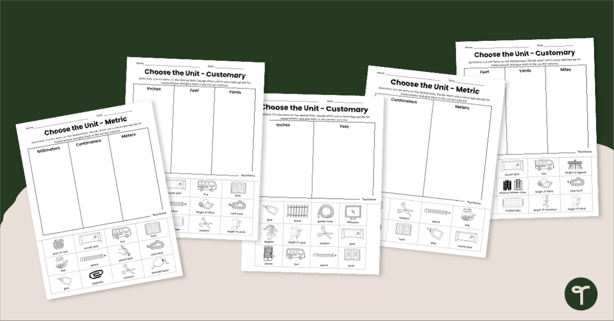 Which Unit? 3rd Grade Measurement Worksheets teaching resource