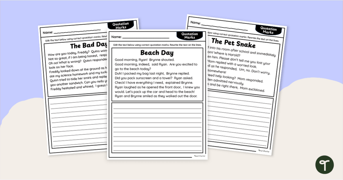 Paragraph Editing - Quotation Marks Worksheets teaching-resource