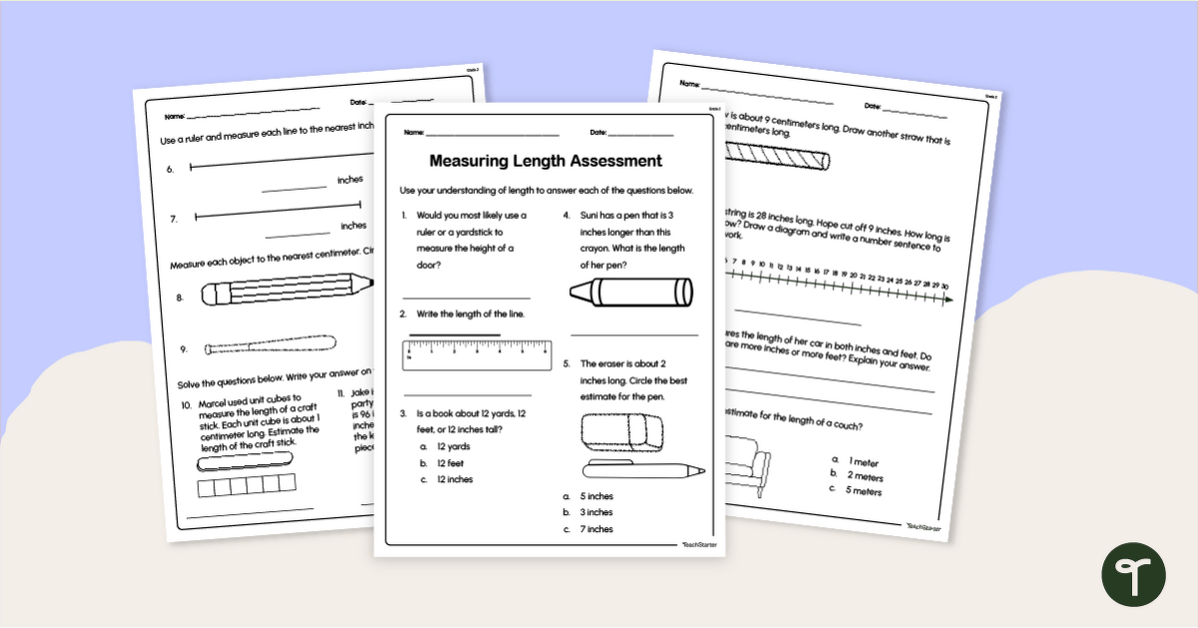 Measuring Length Test for 2nd Grade teaching resource