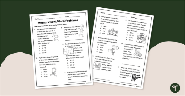 Go to Length Word Problems - 2nd Grade Math Worksheet teaching resource