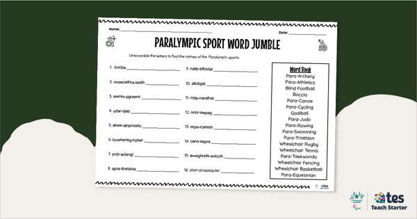 Go to Paralympic Sport Word Scramble teaching resource