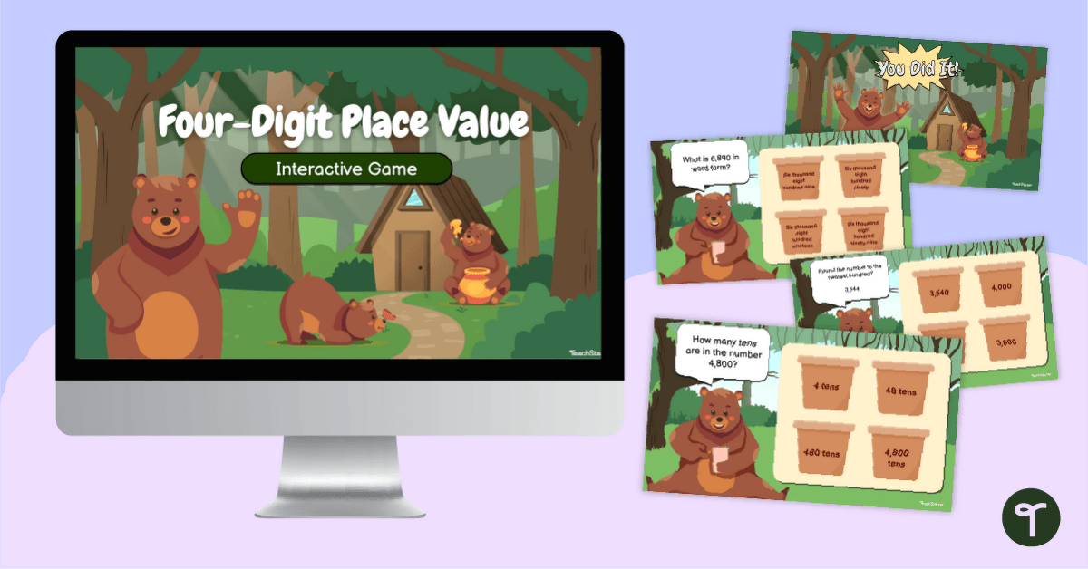 4-Digit Place Value Game - Interactive Review Activity teaching resource