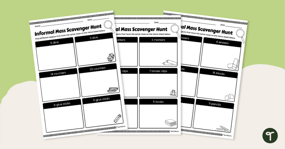 Informal Mass Scavenger Hunt Worksheets teaching resource