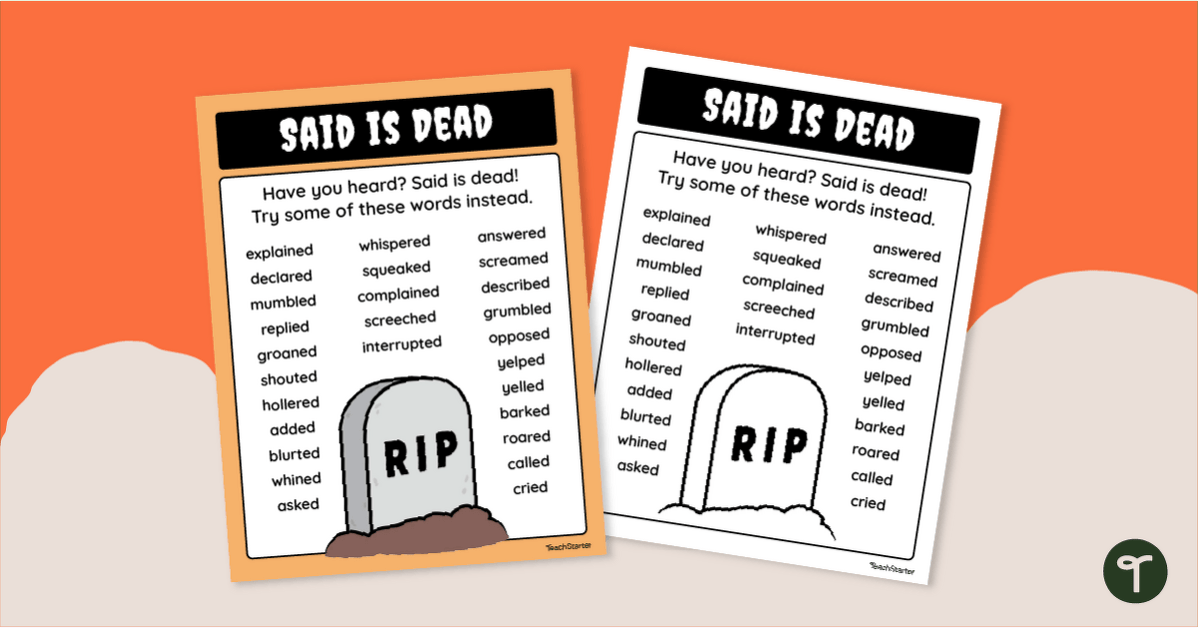 Said is Dead List - Dialogue Tags | Teach Starter