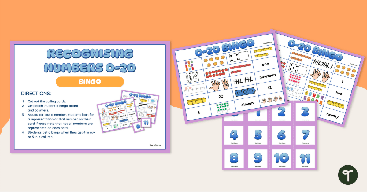 Recognising Numbers 0 — 20 BINGO Game teaching resource