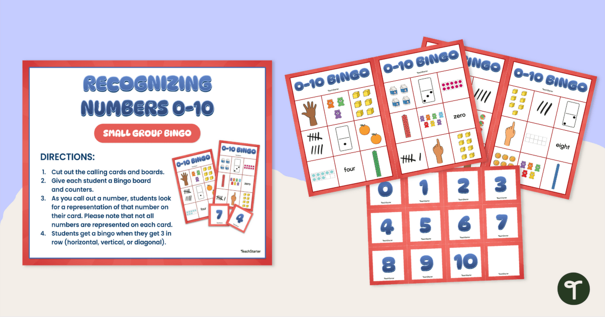 Number Recognition Bingo — Numbers 0 - 10 (Small Group) teaching resource