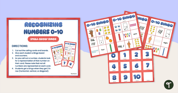 Go to Number Recognition Bingo - Numbers 0 — 10 (Small Group) teaching resource