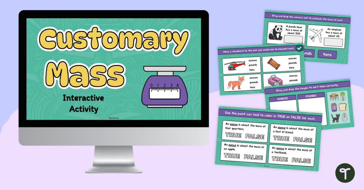 Customary Units Mass Measuring Interactive Activity teaching resource