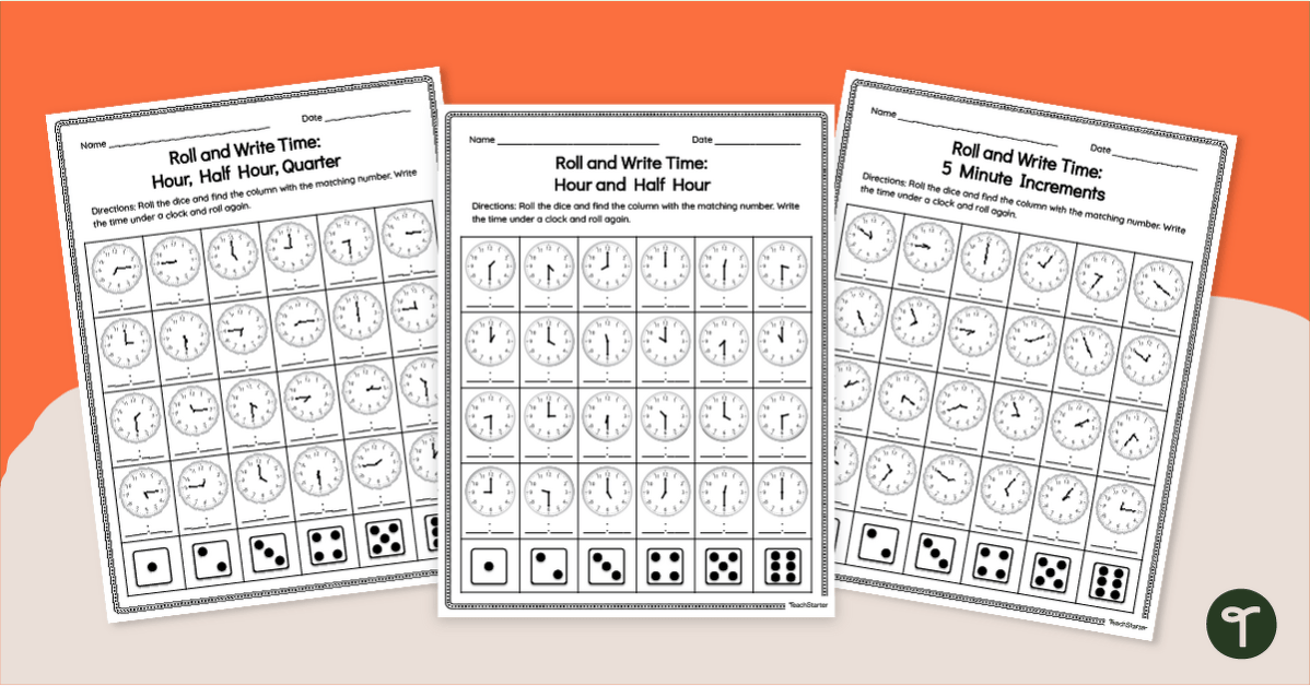 Roll and Write - Telling Time Dice Game teaching resource