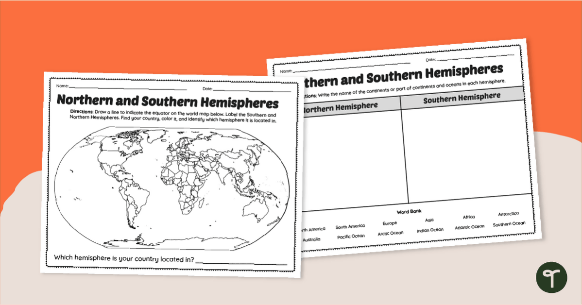 Earth's Hemispheres Worksheets teaching-resource