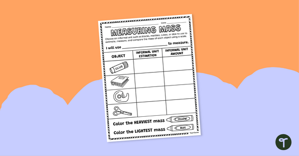 Image of Measuring Informal Mass Worksheet