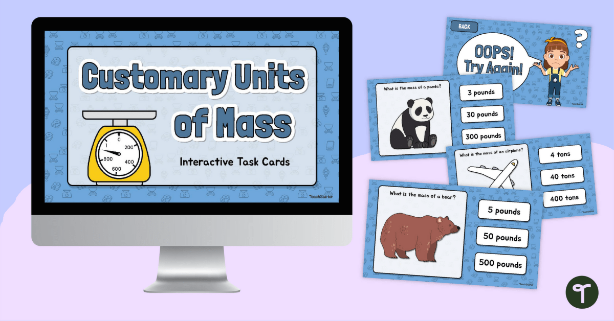 Customary Units of Mass Interactive Task Cards teaching-resource