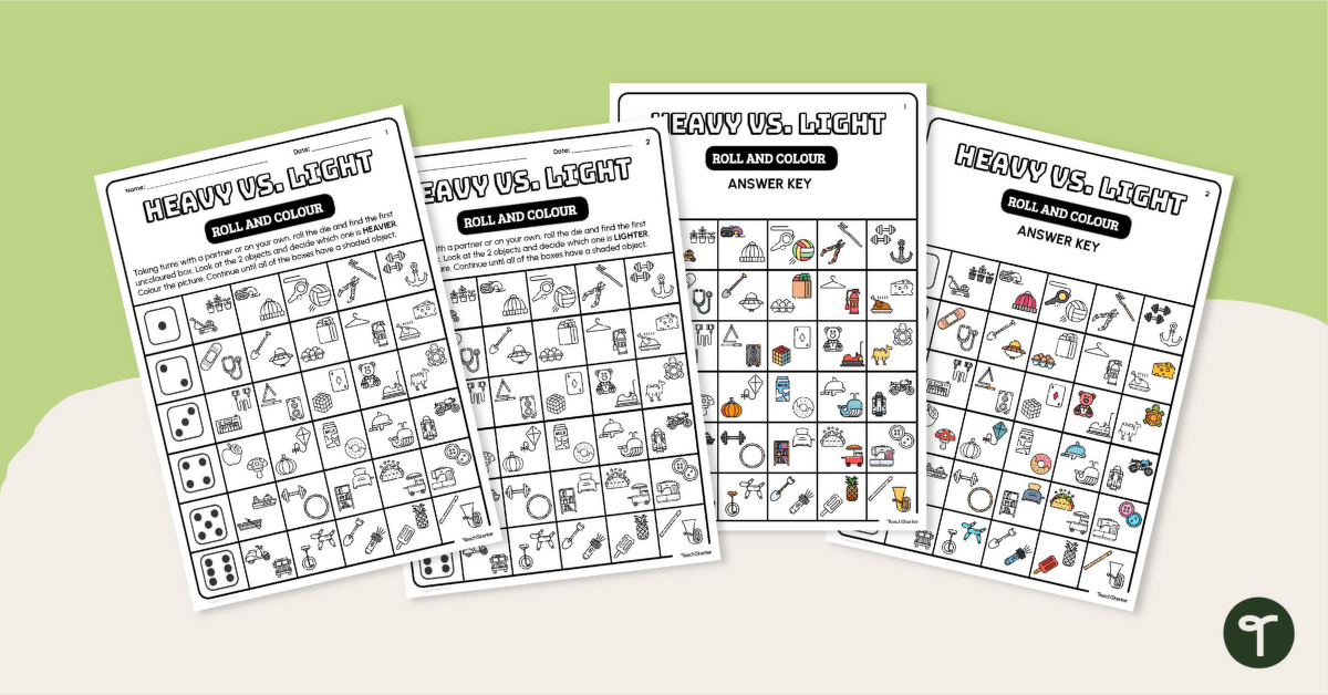 Heavy vs. Light Roll and Colour Activity teaching resource