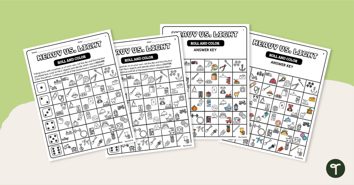 Heavy vs. Light Roll and Color Activity teaching resource