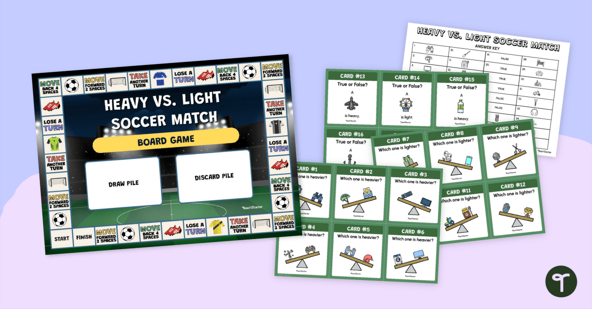 Heavy vs. Light Soccer Match Board Game teaching resource