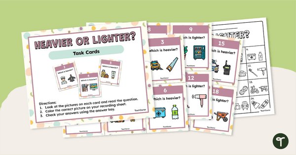 Go to Heavier or Lighter Task Cards teaching resource