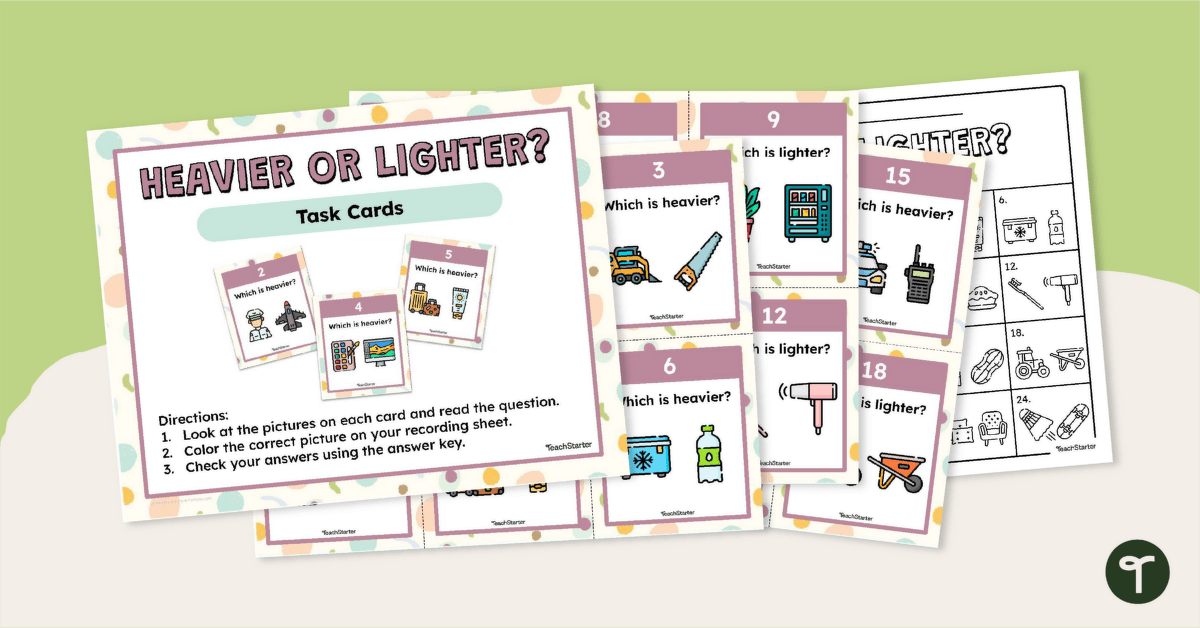 Heavier or Lighter Task Cards teaching resource