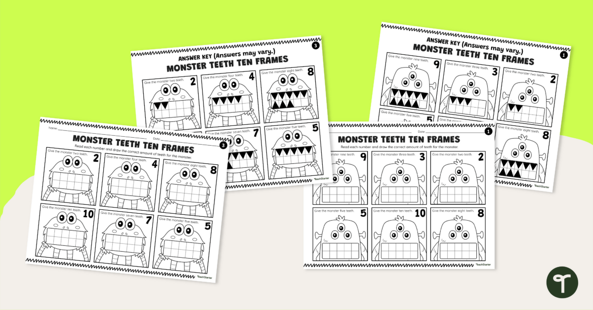 Ten Frame Printable — Monster Teeth teaching resource