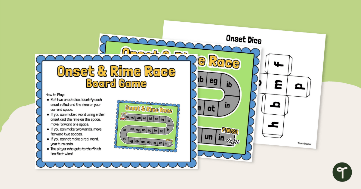 Onset and Rime Race Board Game teaching resource