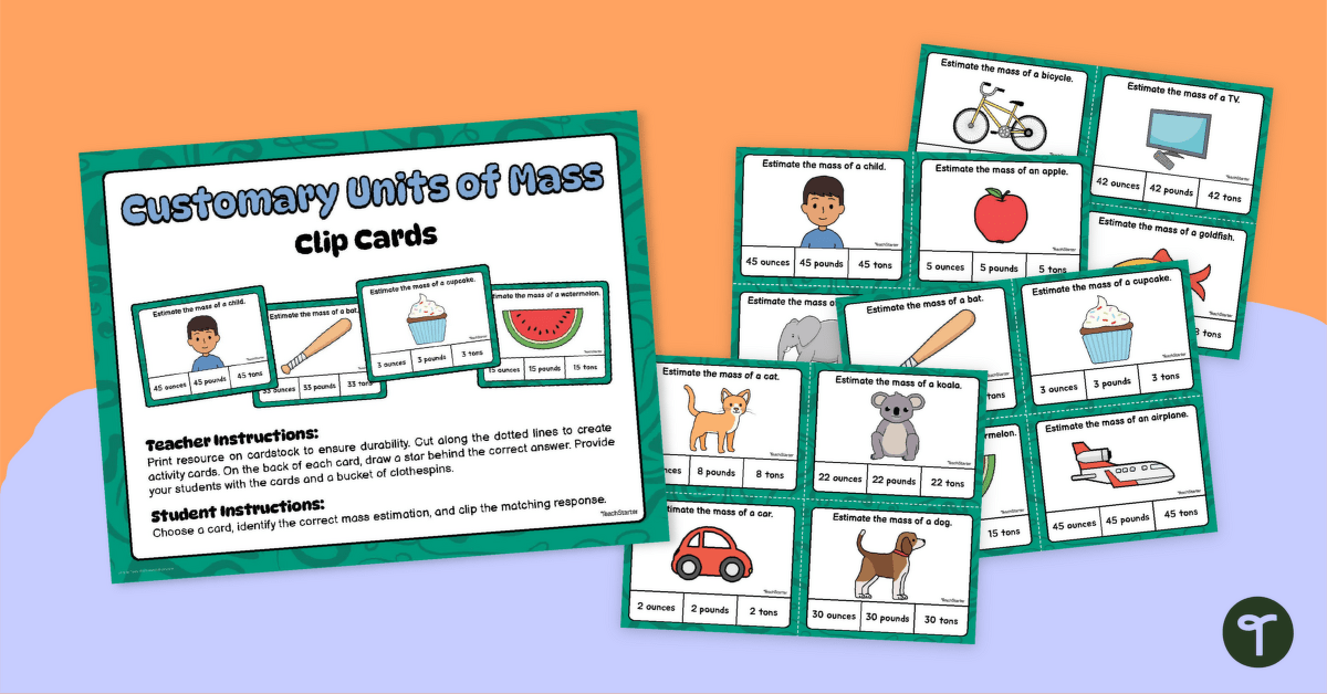 Customary Units of Mass Clip Cards teaching resource