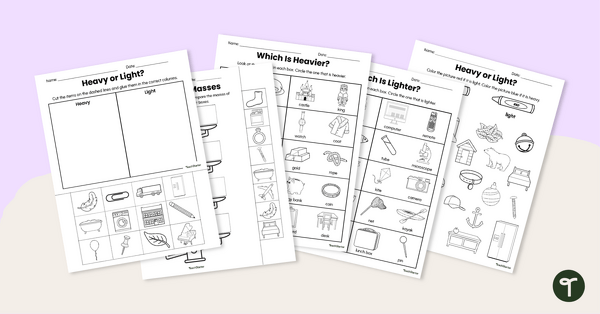 Go to Heavy and Light Worksheet Pack teaching resource