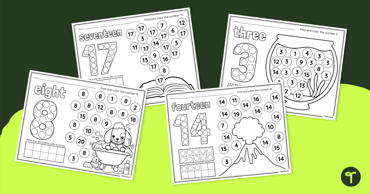 Number Recognition Worksheets — Numbers 1 - 20 teaching resource