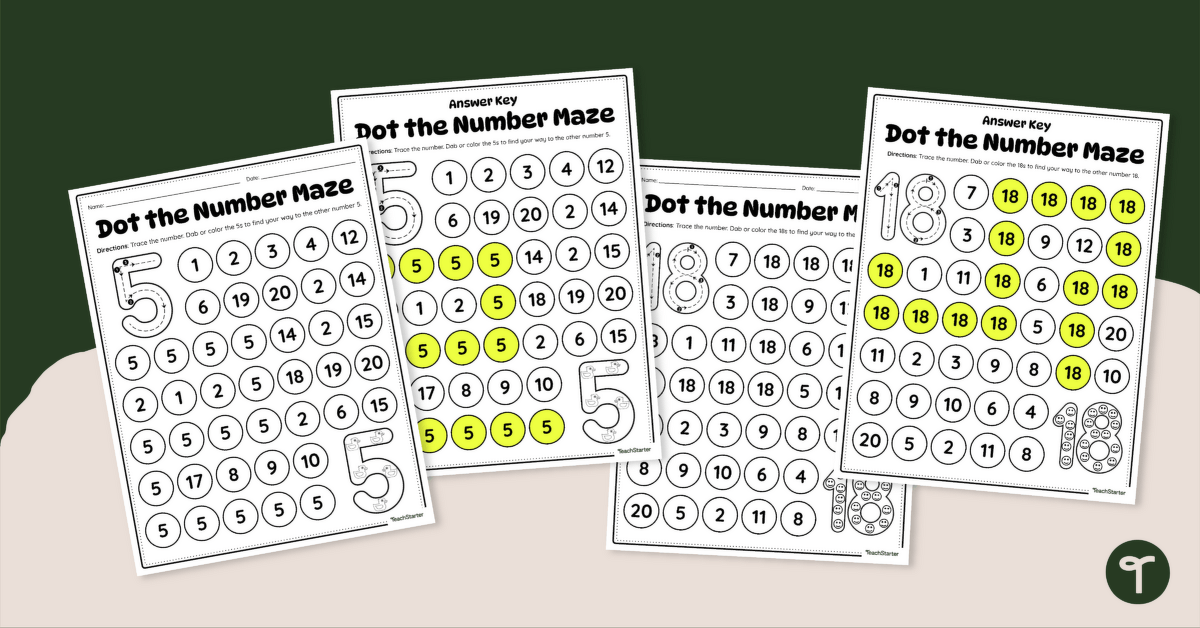 Number Recognition Printable Dot Maze Pack teaching resource