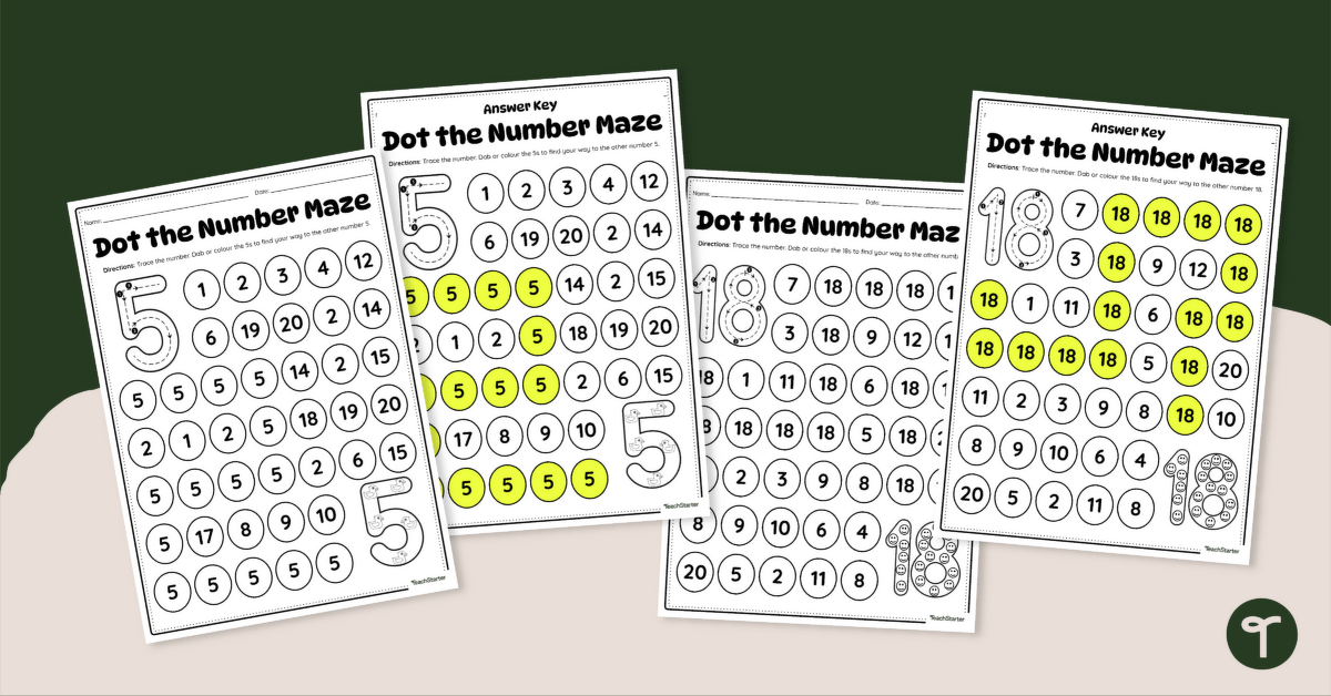 Number Recognition Printable Dot Maze Pack teaching resource