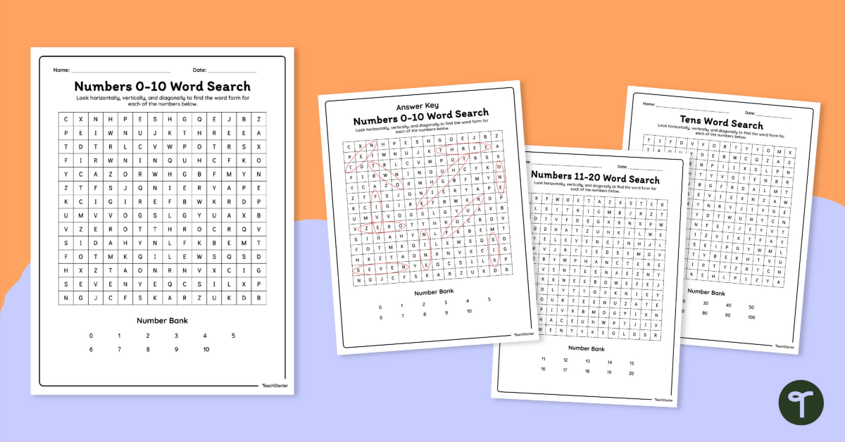 Number Word Search Puzzles teaching resource