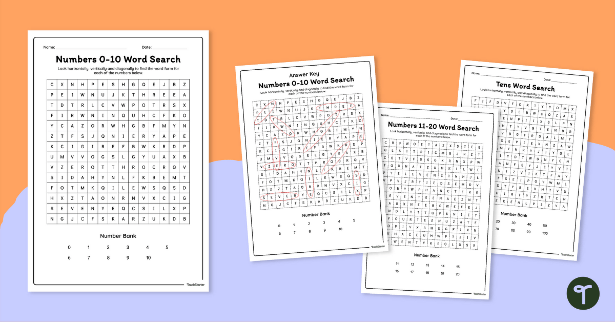 Number Word Search Puzzles teaching resource