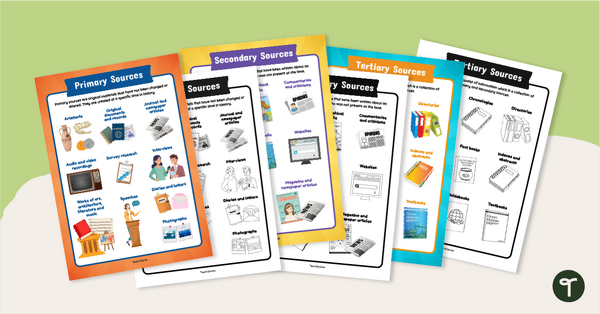 Go to Primary, Secondary & Tertiary Sources Poster Pack teaching resource