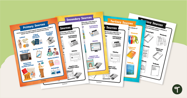 Go to Primary, Secondary & Tertiary Sources Poster Pack teaching resource