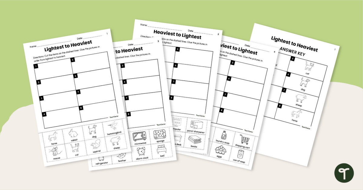 Ordering Mass Cut and Paste Worksheets teaching resource