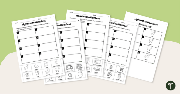 Go to Ordering Mass Cut and Paste Worksheets teaching resource