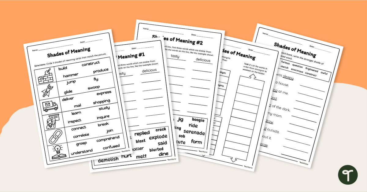 Shades of Meaning in Verbs Worksheet Pack teaching resource