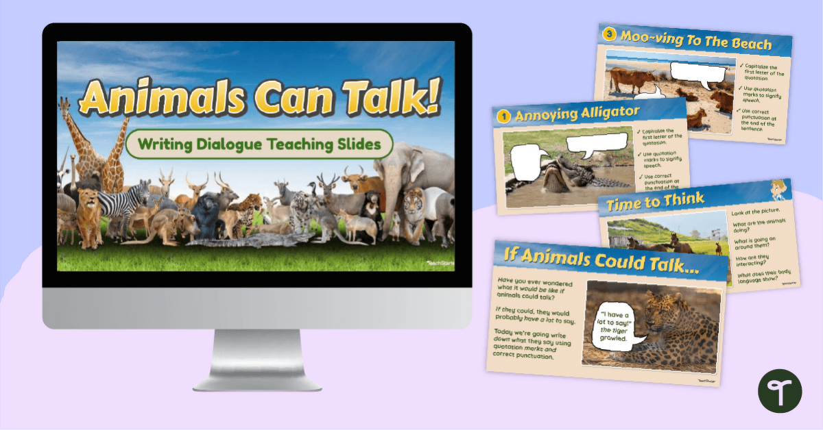 Talking Animals - Writing Dialogue Interactive Slide Deck teaching resource