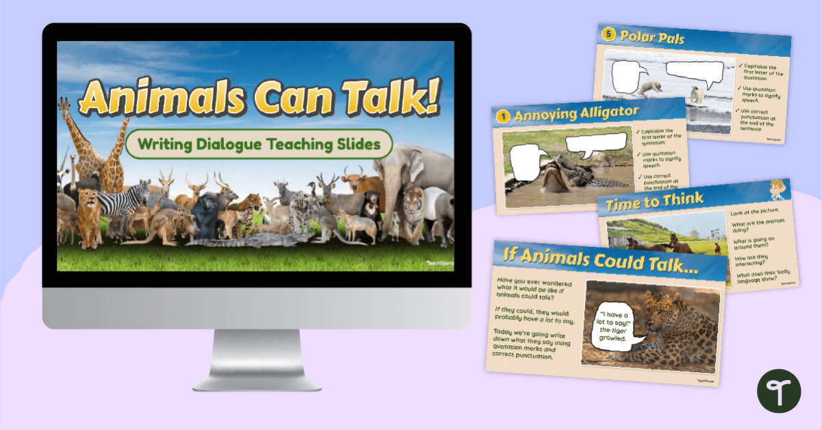 Talking Animals - Writing Dialogue Interactive Slide Deck teaching resource