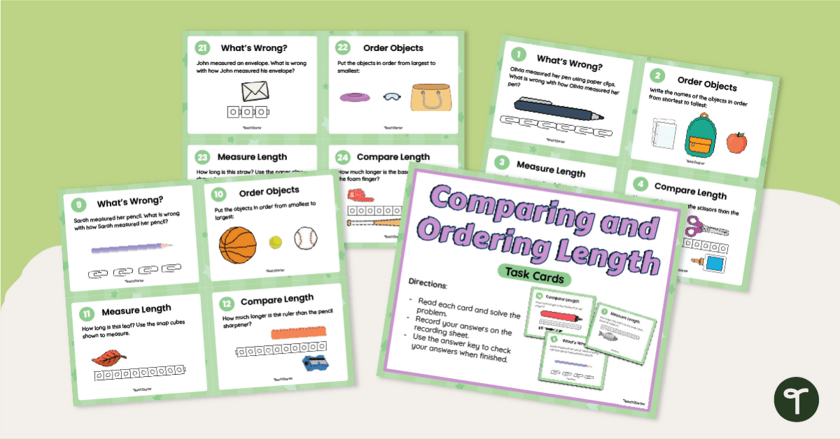 Comparing and Ordering Length Task Cards (1-2) teaching resource