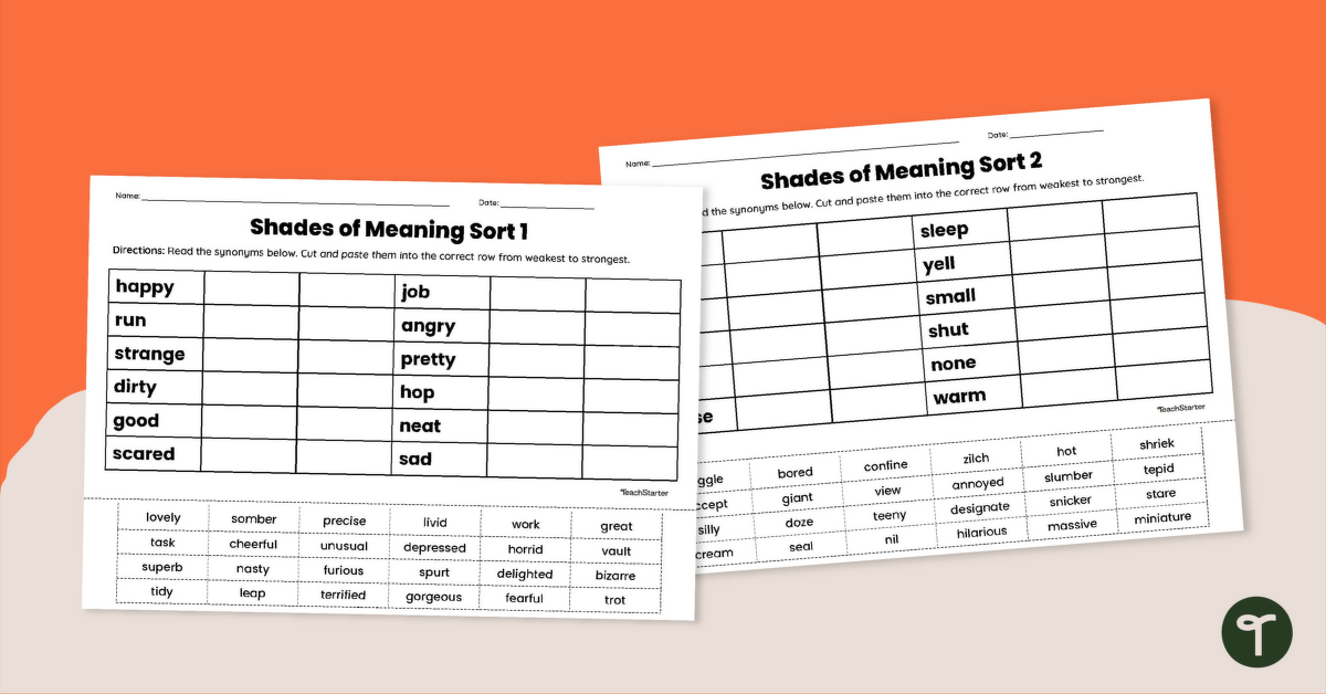 Cut and Paste Shades of Meaning Verb Sort teaching resource