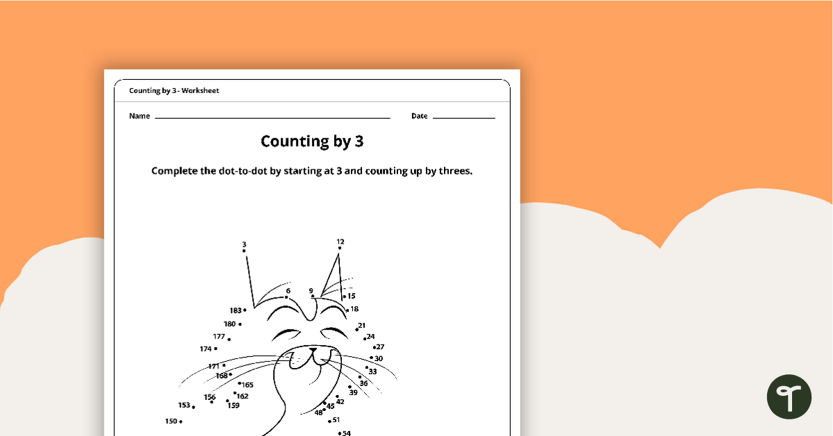 Dot-to-Dot Drawing - Counting by 3 - Cat teaching resource