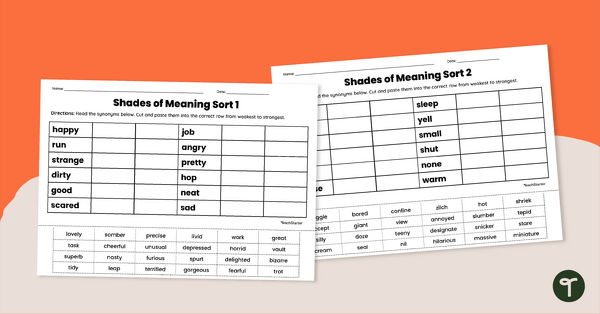 Go to Cut and Paste Shades of Meaning Verb Sort teaching resource