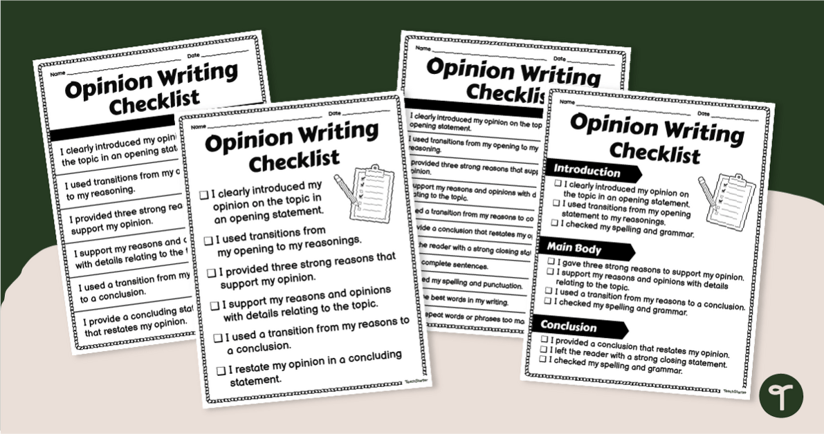 Opinion Writing Checklist Resource Pack teaching resource