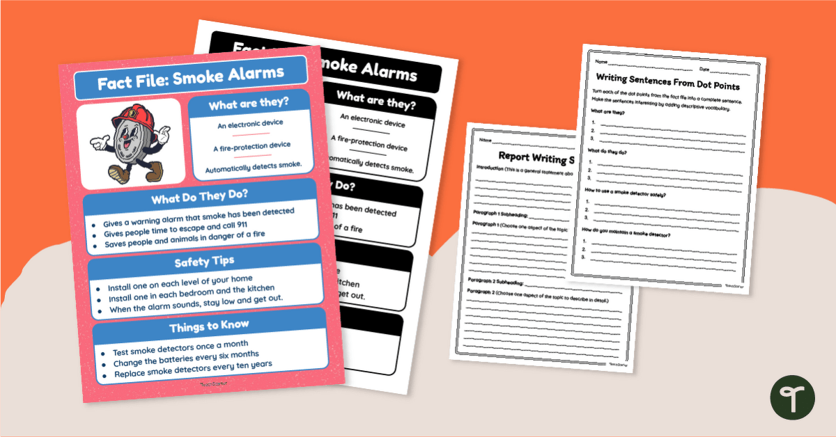 All About Smoke Alarms Fact File & Writing Activity teaching resource