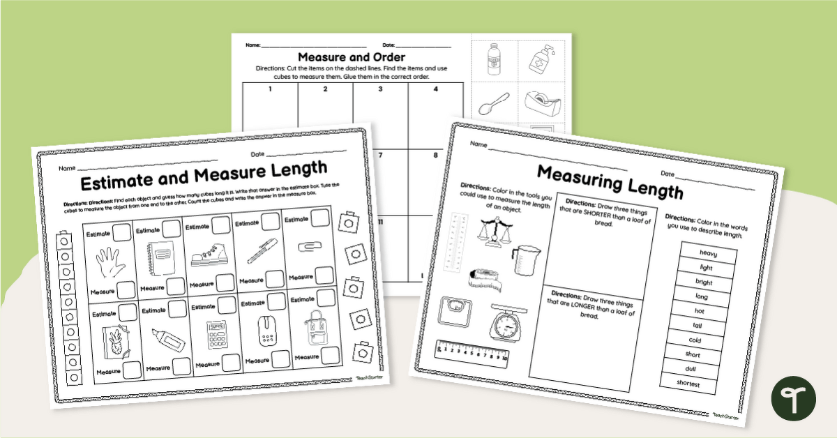 Measuring, Estimating, & Comparing Length Worksheets - 1st Grade teaching resource